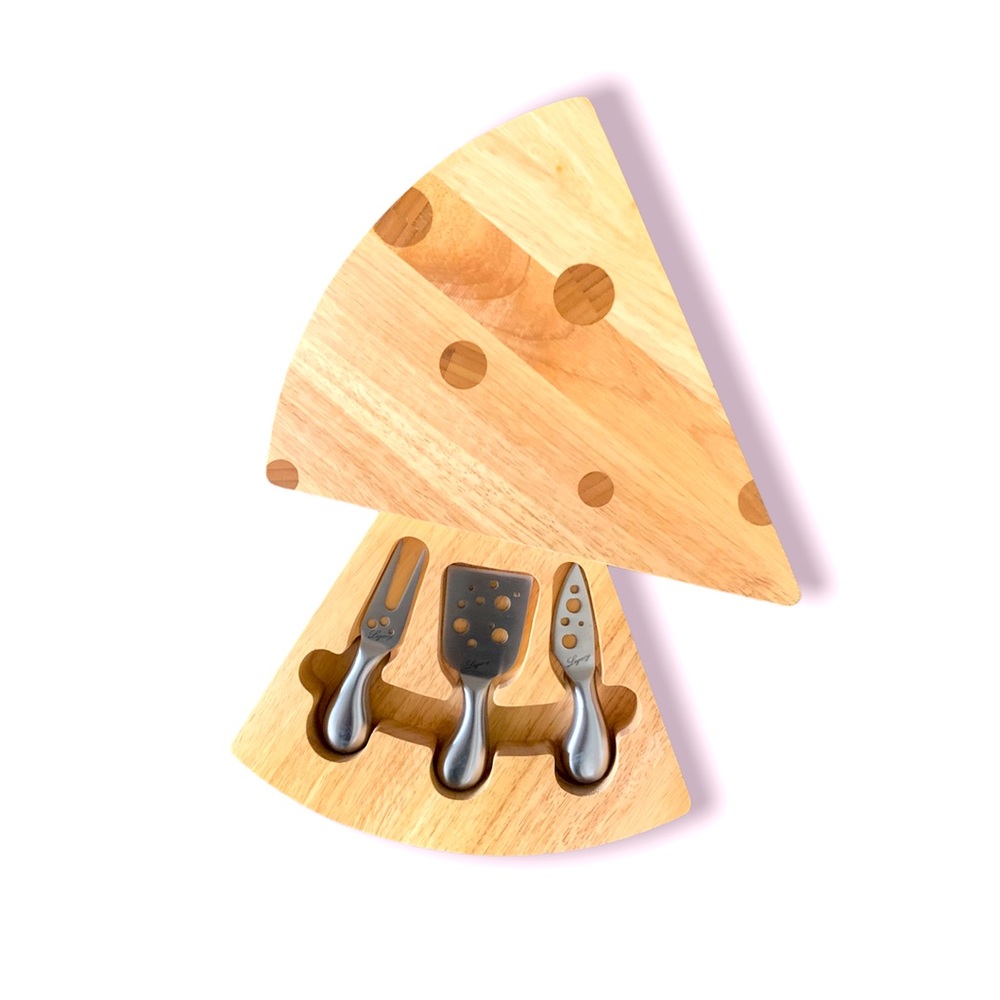 Swiss Rubber Wood Cheese Board & Tools Set